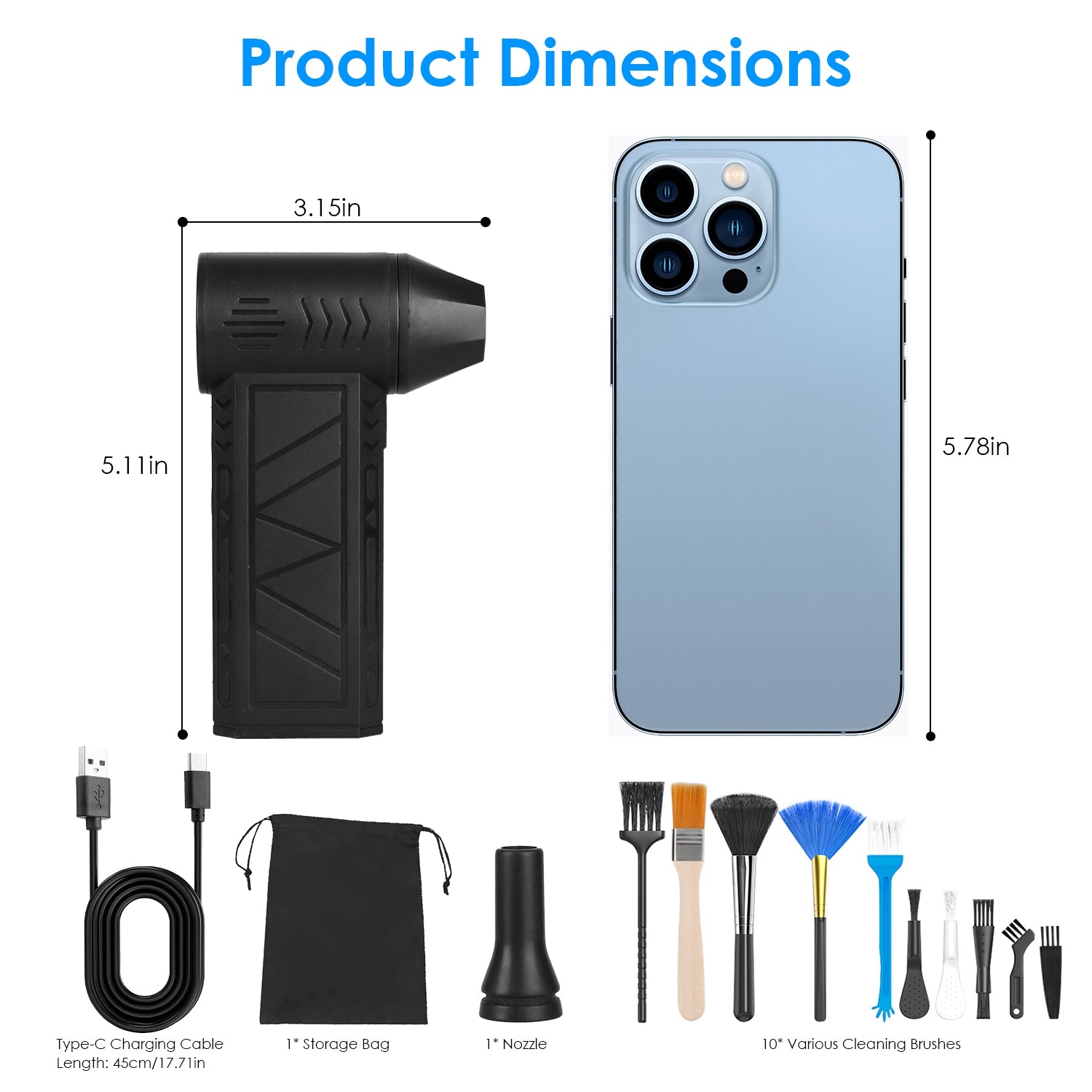 Compressed Air Duster with LED Light - 150,000 RPM