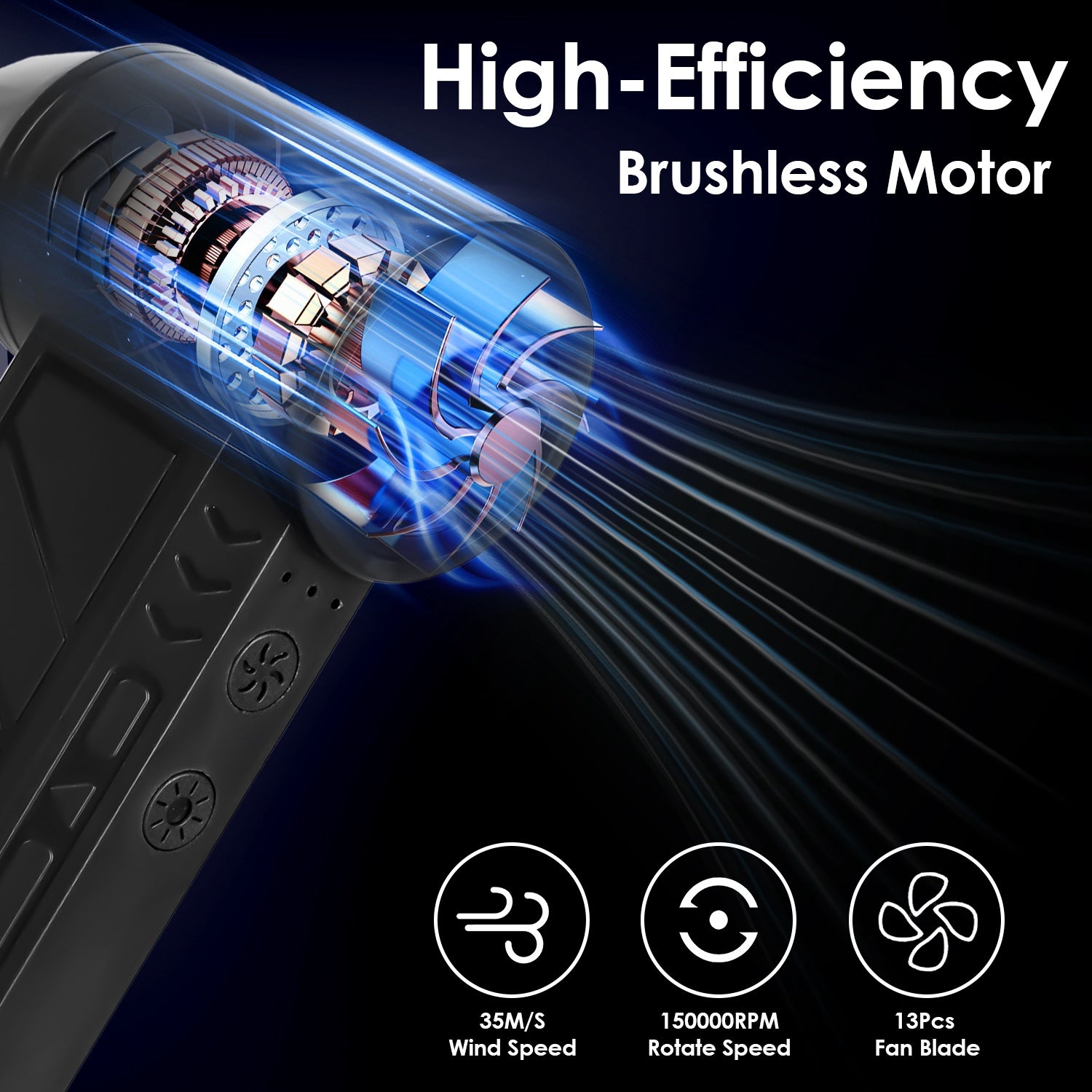 Compressed Air Duster with LED Light - 150,000 RPM
