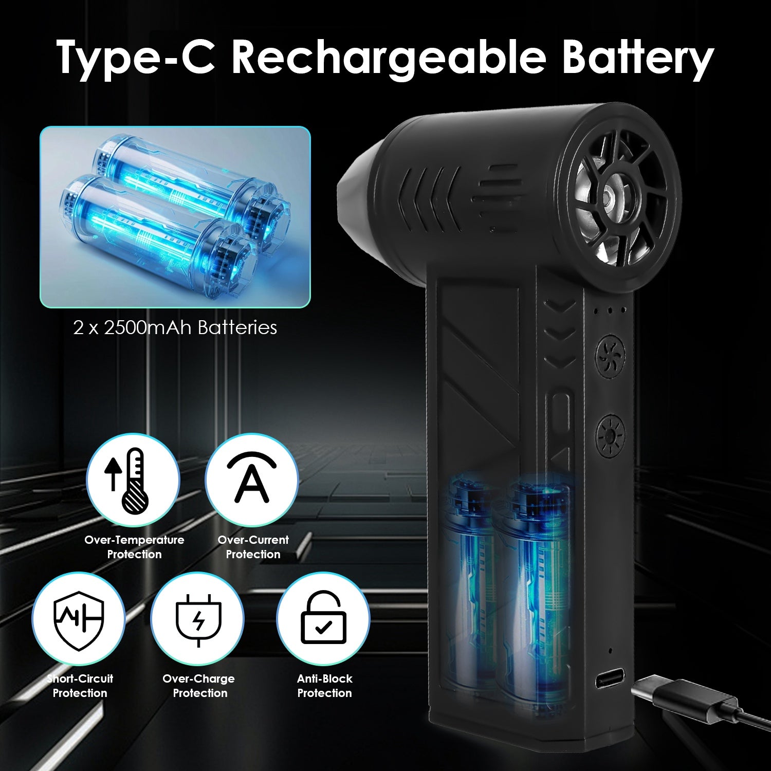Compressed Air Duster with LED Light - 150,000 RPM
