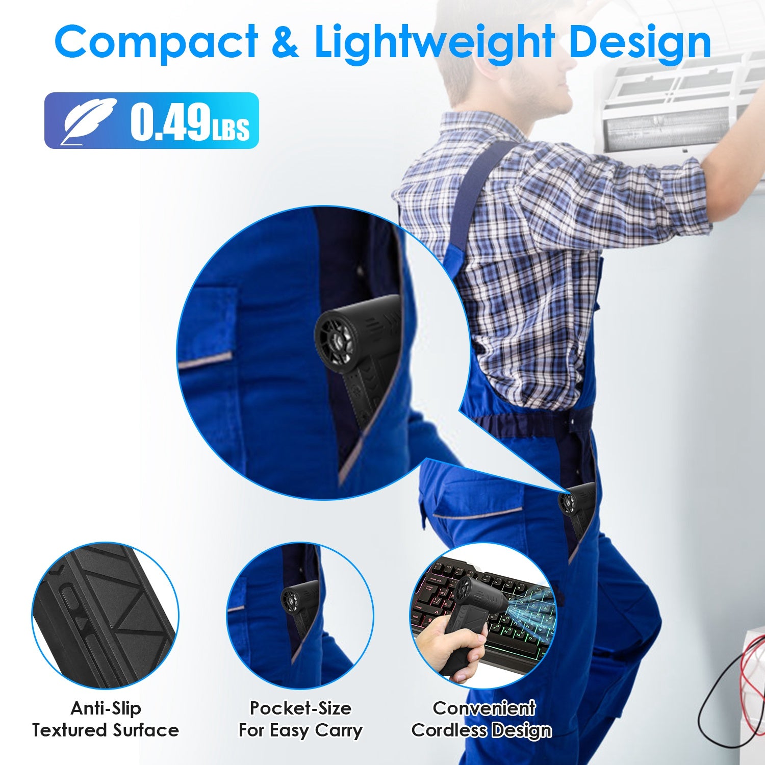 Compressed Air Duster with LED Light - 150,000 RPM