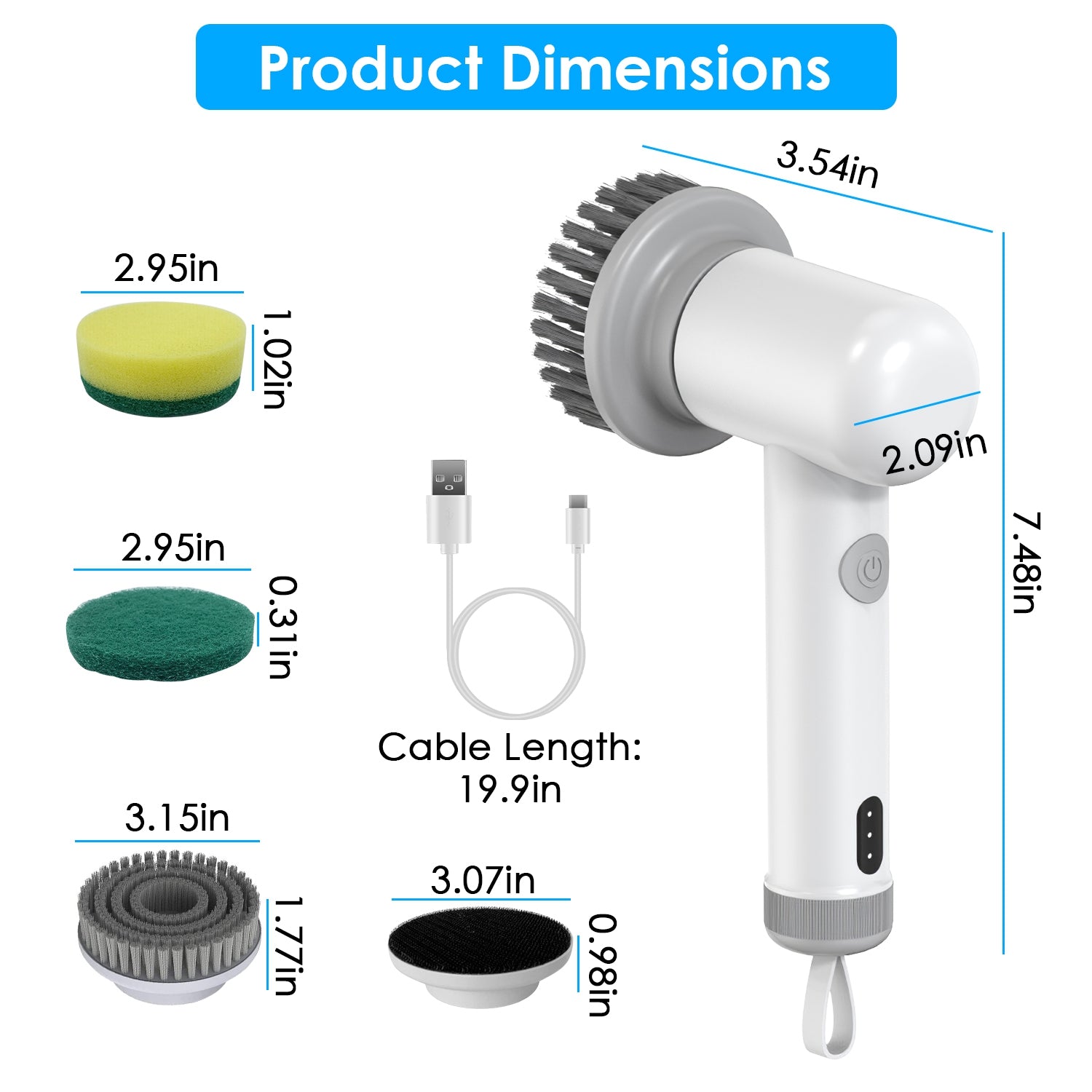 Electric Handheld Spin Scrubber - Cordless Cleaning Brush with 2 Speeds