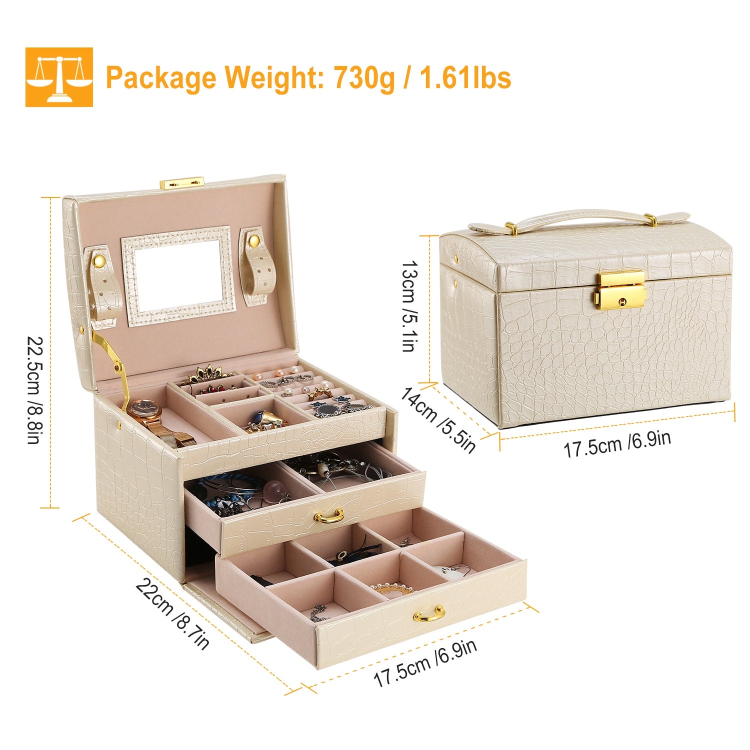 3-Layer Lockable Travel Jewelry Case