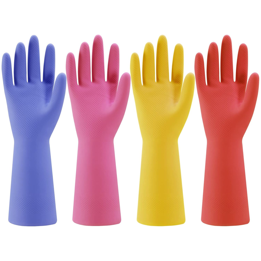 Colorful Rubber Kitchen Dishwashing Gloves - Set of 4
