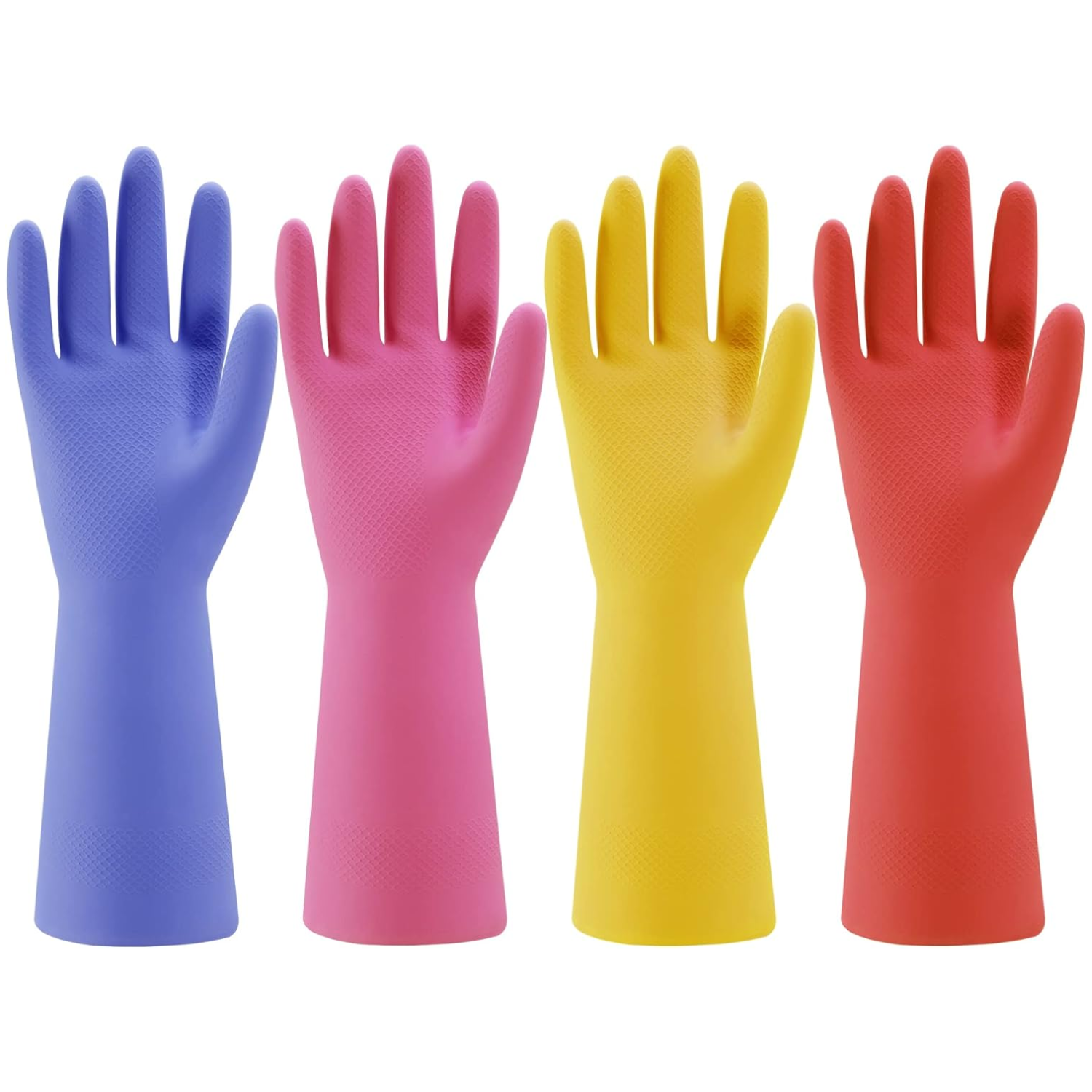 Colorful Rubber Kitchen Dishwashing Gloves - Set of 4