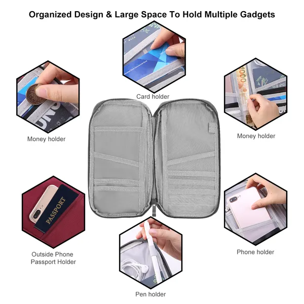 Travel Passport Wallet with 12 Cells - Water Repellent Organizer