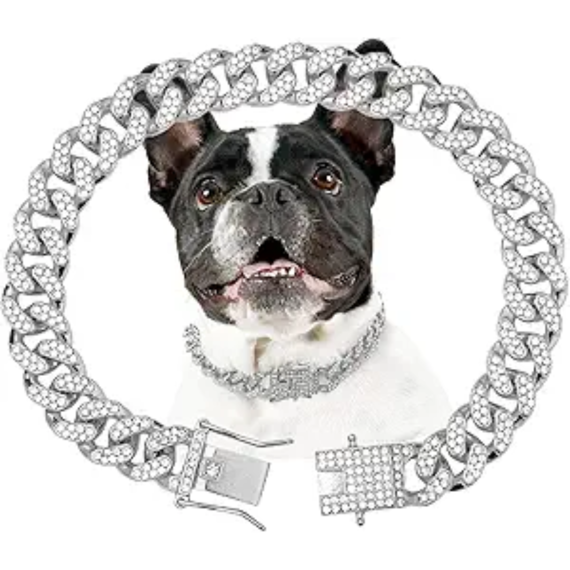 Dog Chain Collar - Silver Diamond Cuban Link 13mm Wide Necklace for Pets