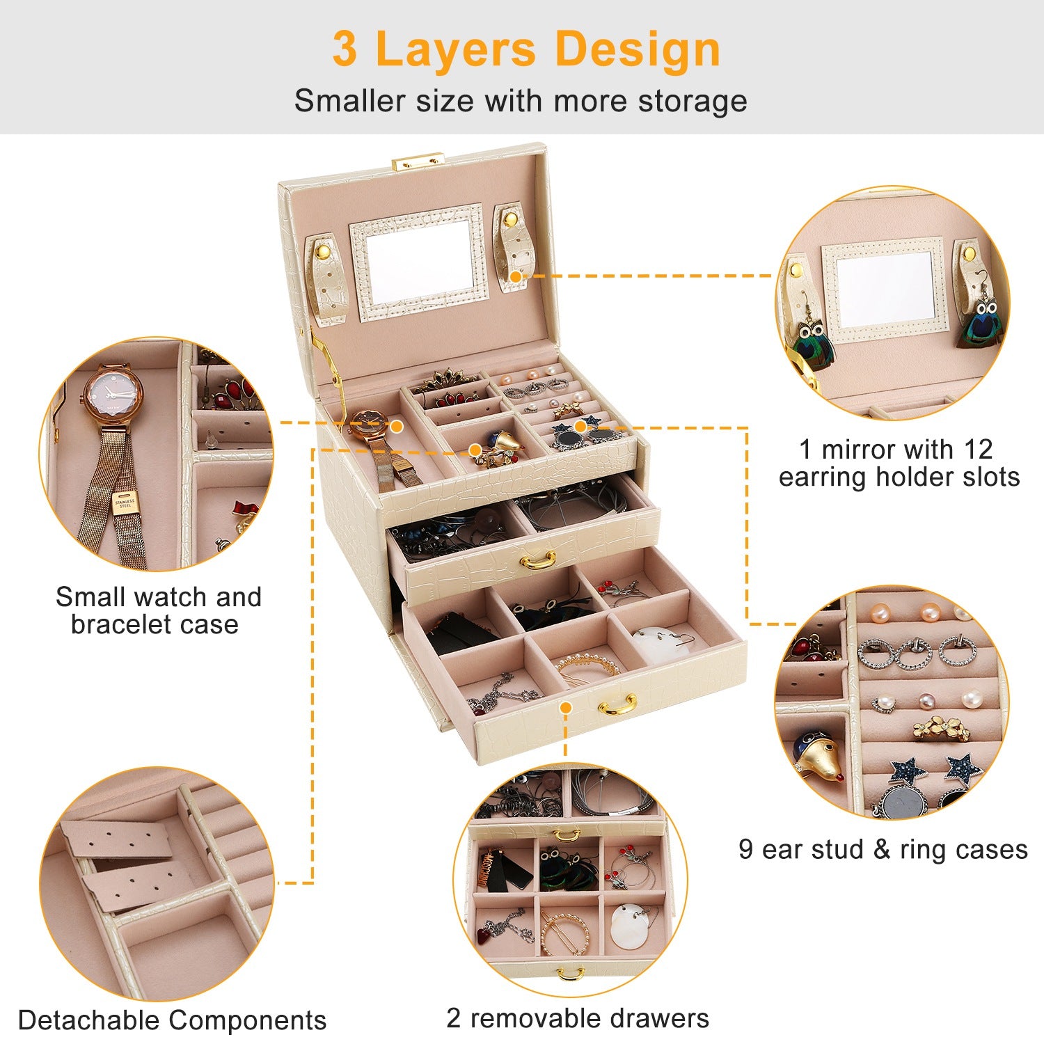 3-Layer Lockable Travel Jewelry Case