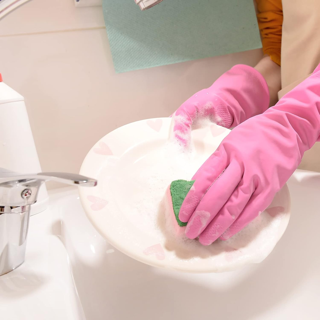 Colorful Rubber Kitchen Dishwashing Gloves - Set of 4