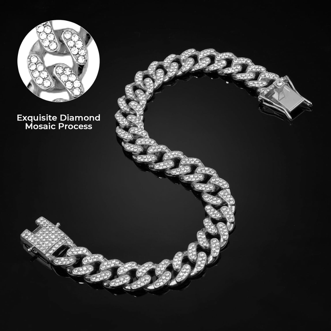 Dog Chain Collar - Silver Diamond Cuban Link 13mm Wide Necklace for Pets