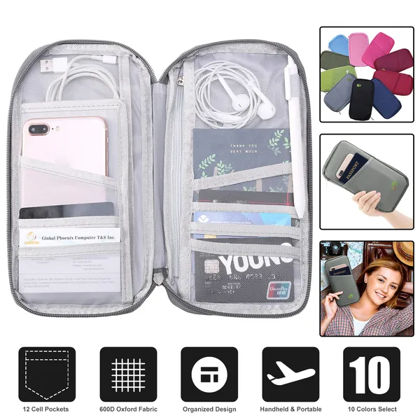 Travel Passport Wallet with 12 Cells - Water Repellent Organizer