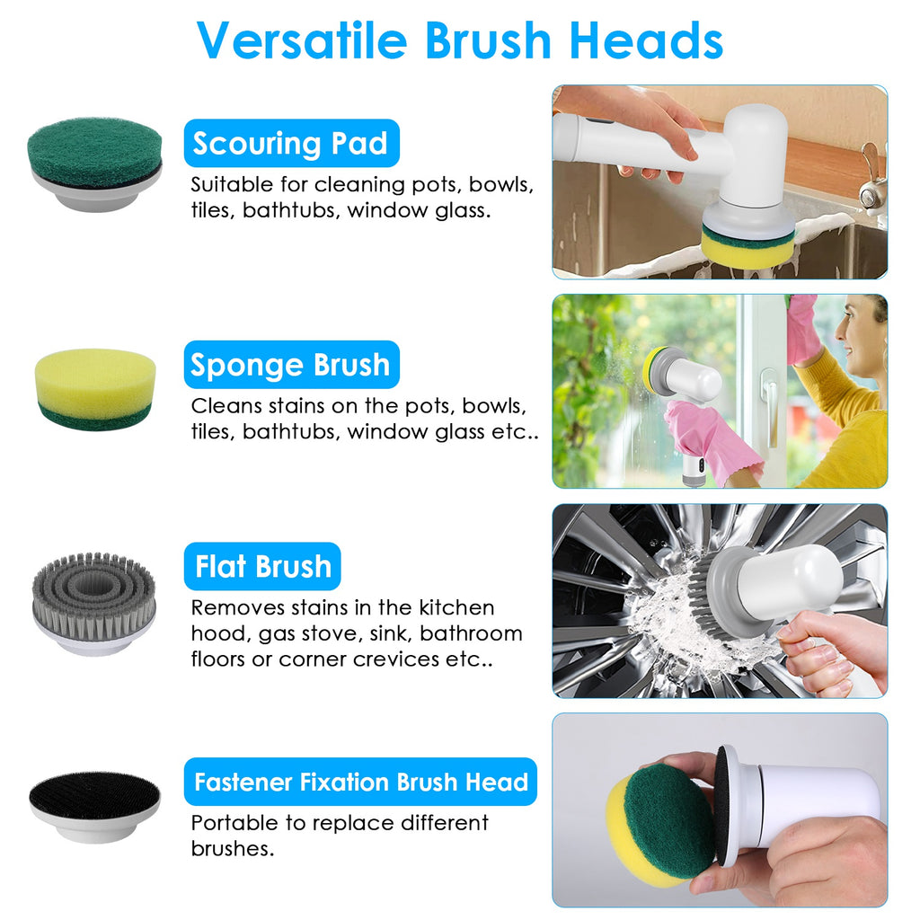 Electric Handheld Spin Scrubber - Cordless Cleaning Brush with 2 Speeds