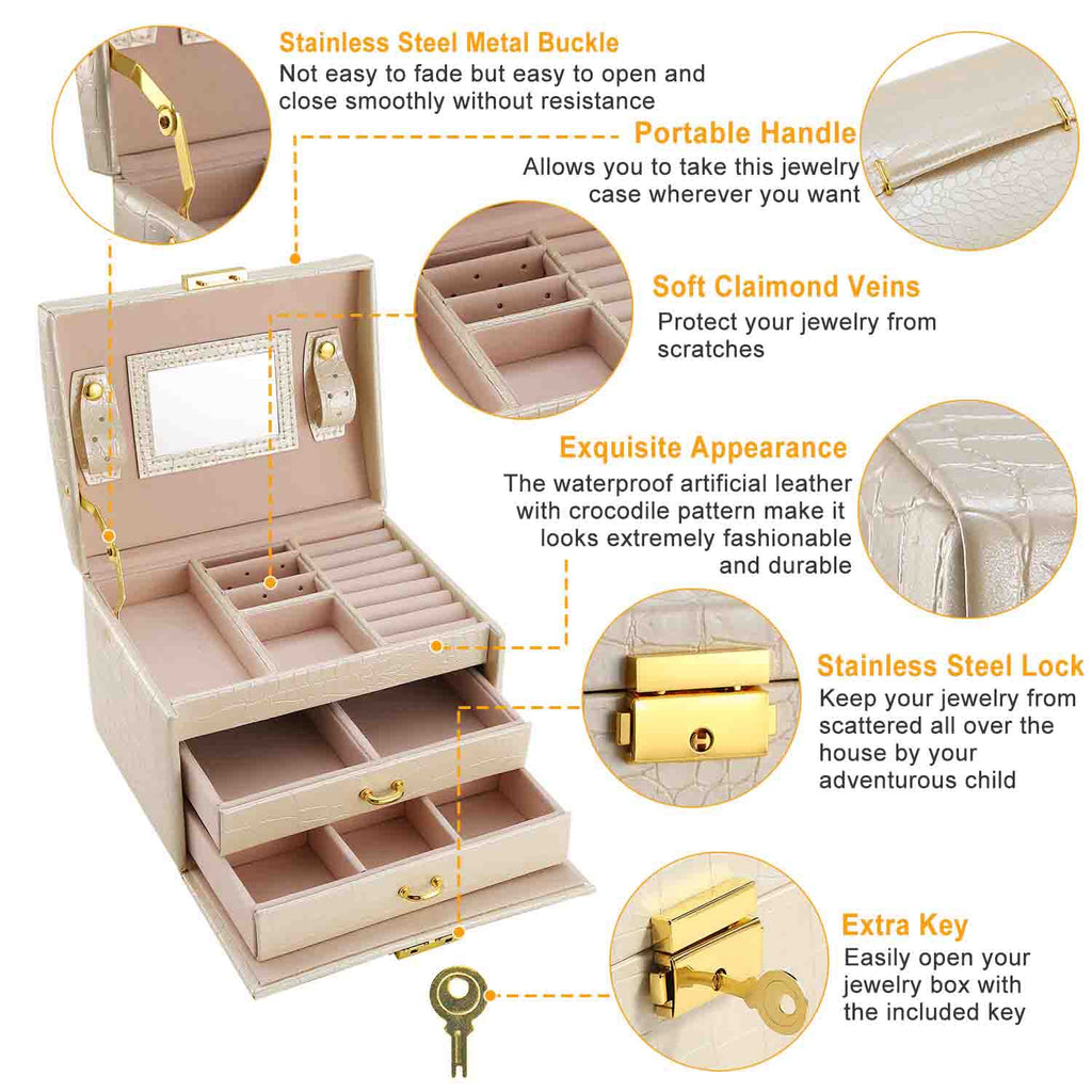 3-Layer Lockable Travel Jewelry Case